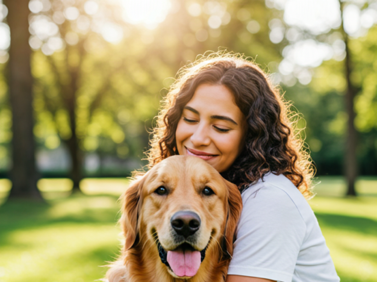 Happy dog with owner